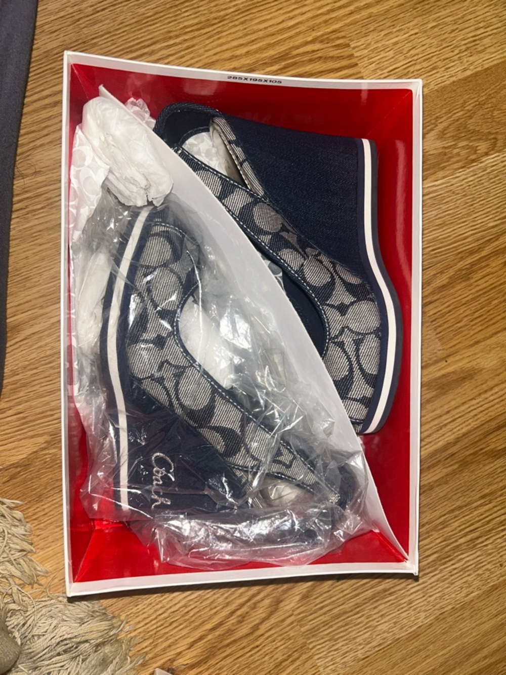 Coach Navy and White Signature Canvas Wedges